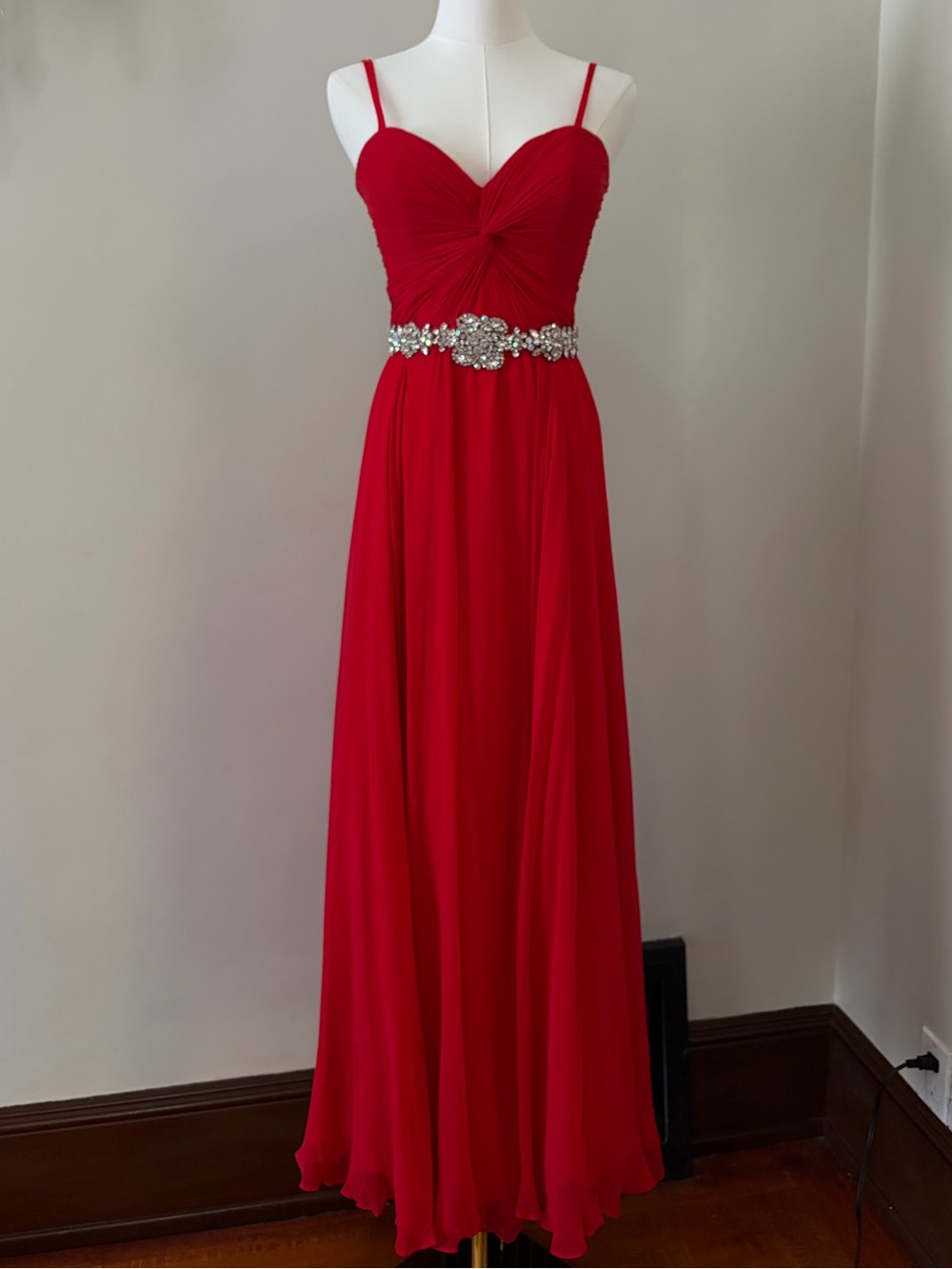 Jovani Strapless Sweetheart Chiffon Gown with Crystal Embellished Waist